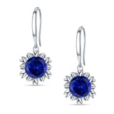 Round Cubic Zirconia Flower Heart Designer Fishhook Earring 925 Sterling Silver