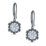 Round Cubic Zirconia Flower Heart Designer Fishhook Earring 925 Sterling Silver