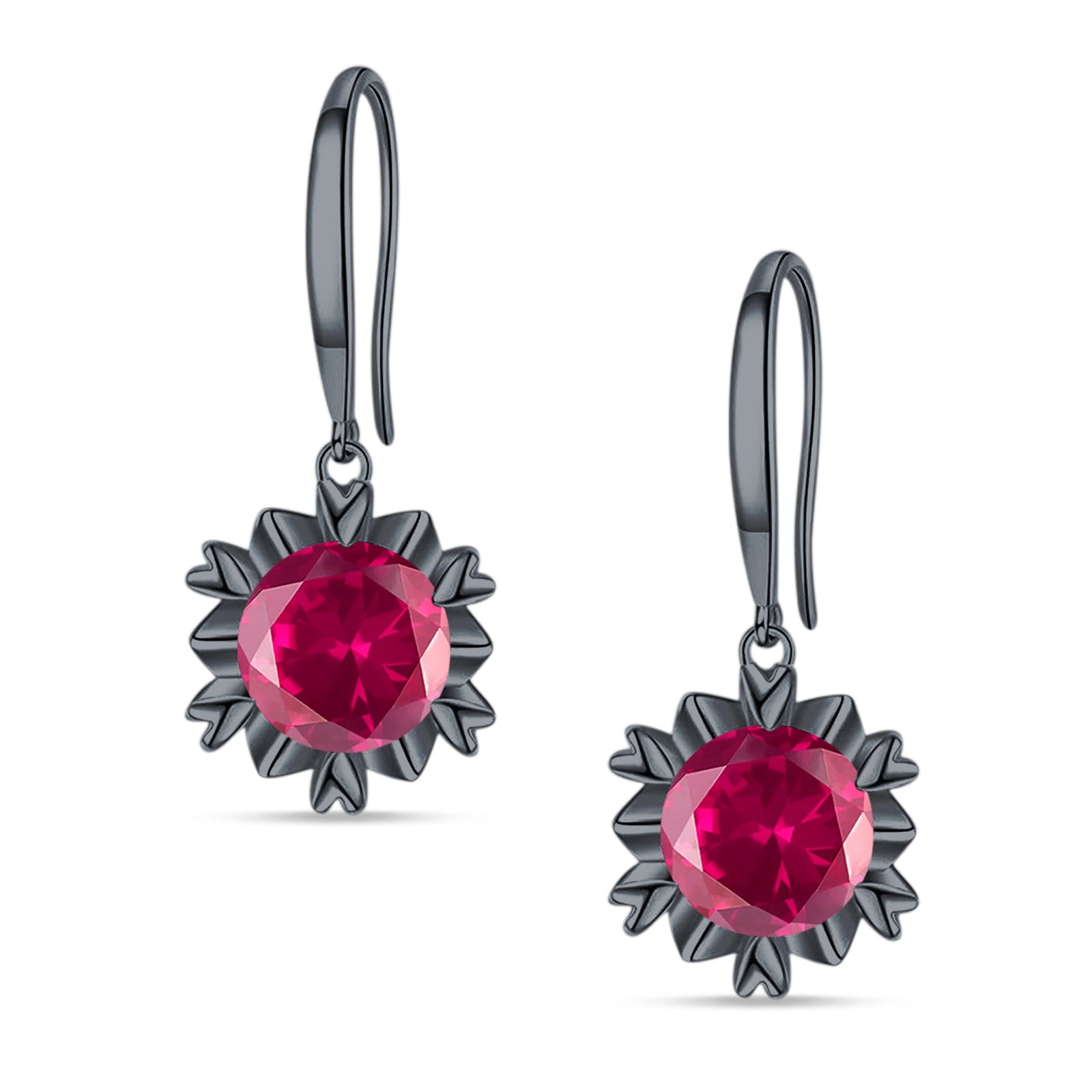 Round Cubic Zirconia Flower Heart Designer Fishhook Earring 925 Sterling Silver