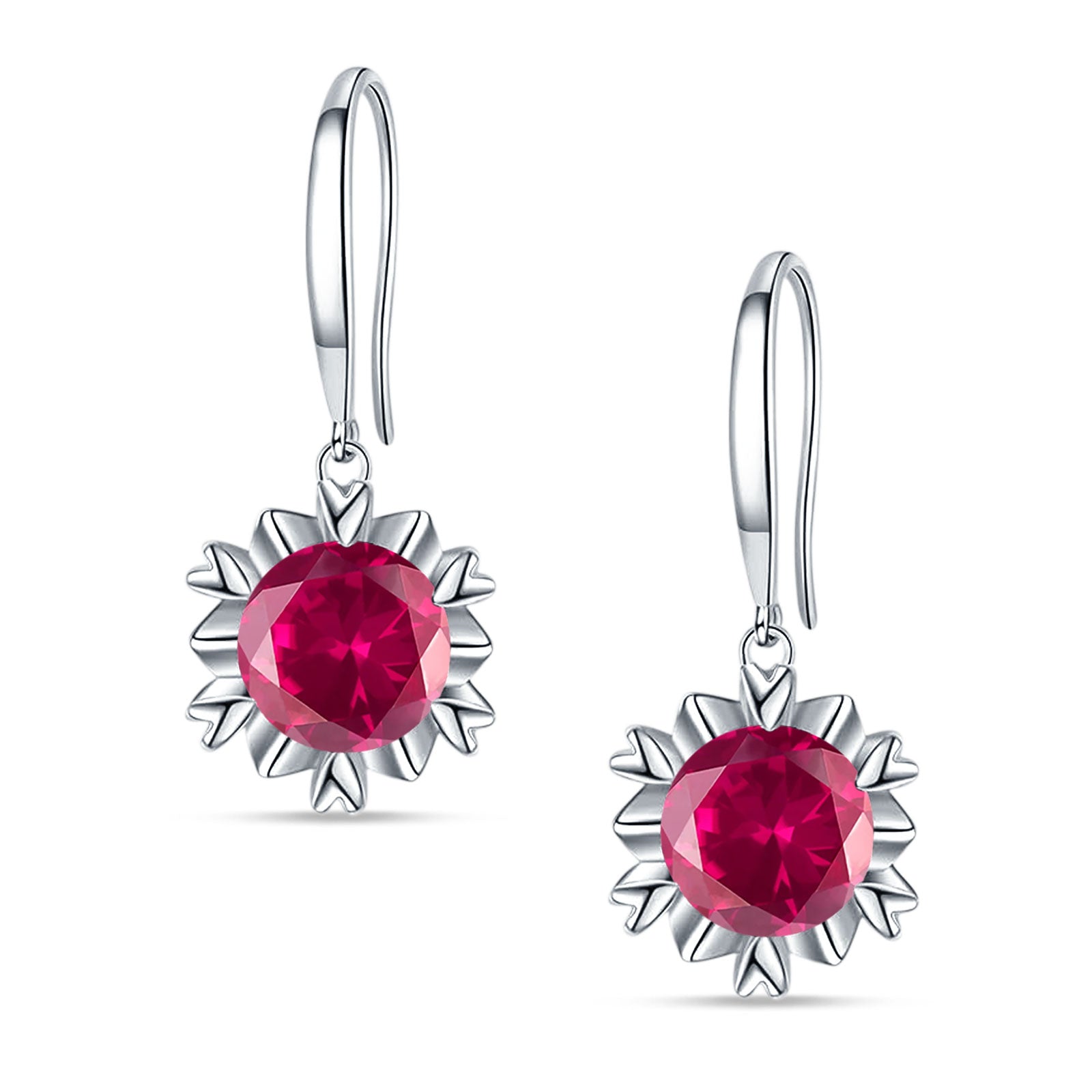 Round Cubic Zirconia Flower Heart Designer Fishhook Earring 925 Sterling Silver