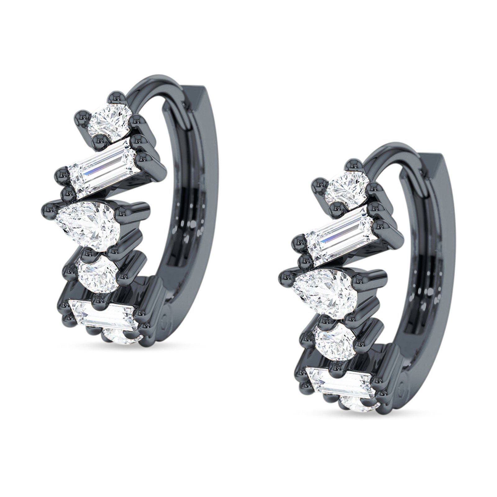 Zig Zag Pear Round Baguette Mixstone Hoop Earring Cubic Zirconia 925 Sterling Silver
