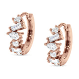 Zig Zag Pear Round Baguette Mixstone Hoop Earring Cubic Zirconia 925 Sterling Silver