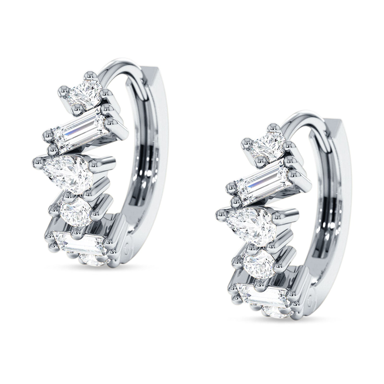 Zig Zag Pear Round Baguette Mixstone Hoop Earring Cubic Zirconia 925 Sterling Silver