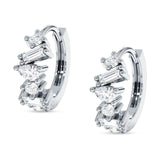 Zig Zag Pear Round Baguette Mixstone Hoop Earring Cubic Zirconia 925 Sterling Silver