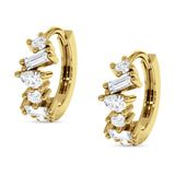 Zig Zag Pear Round Baguette Mixstone Hoop Earring Cubic Zirconia 925 Sterling Silver