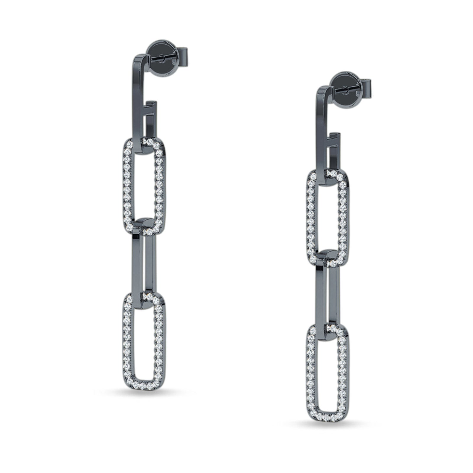 Paperclip Interlocking Oblong Oval Stud Earring Cubic Zirconia 925 Sterling Silver