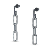 Paperclip Interlocking Oblong Oval Stud Earring Cubic Zirconia 925 Sterling Silver