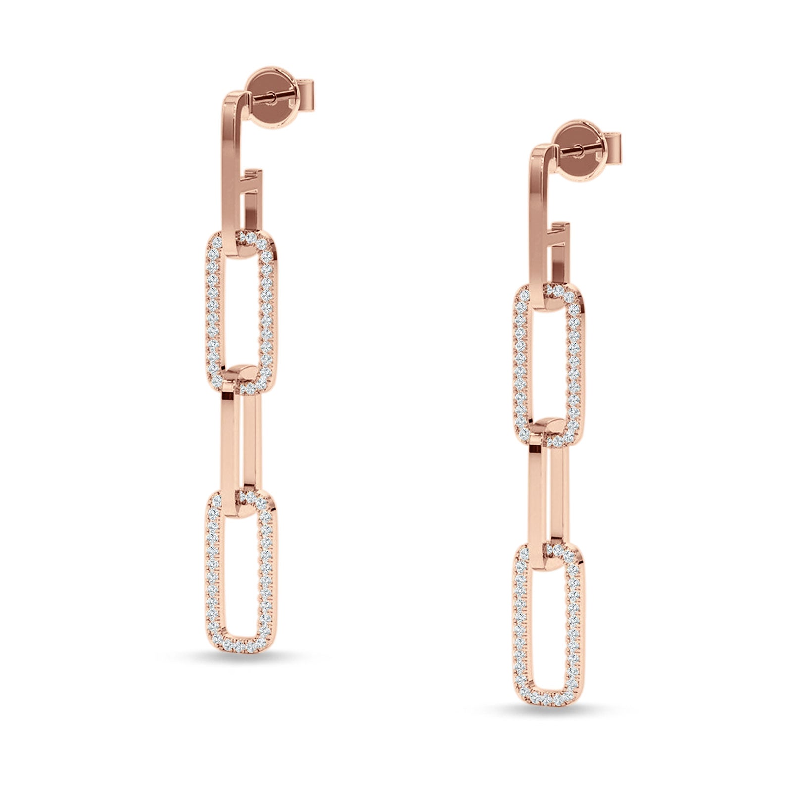 Paperclip Interlocking Oblong Oval Stud Earring Cubic Zirconia 925 Sterling Silver