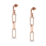 Paperclip Interlocking Oblong Oval Stud Earring Cubic Zirconia 925 Sterling Silver