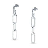 Paperclip Interlocking Oblong Oval Stud Earring Cubic Zirconia 925 Sterling Silver