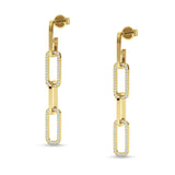 Paperclip Interlocking Oblong Oval Stud Earring Cubic Zirconia 925 Sterling Silver