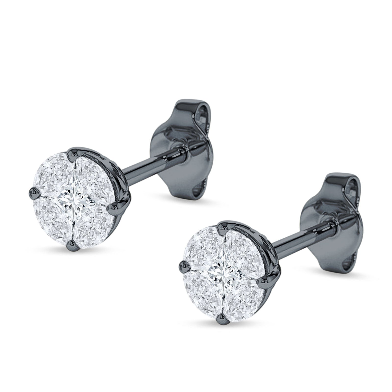 Marquise & Round Cubic Zirconia Stud Earring 925 Sterling Silver