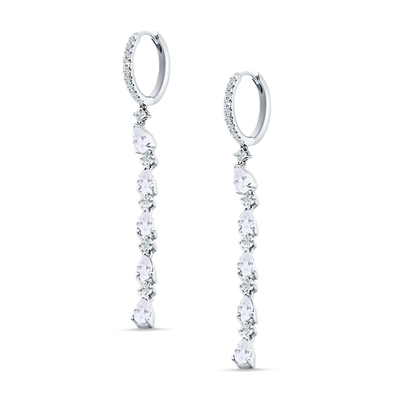 Drop Dangle Oblong Hoop Earring Pear Cubic Zirconia 925 Sterling Silver