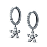Dangle Drop Floral Star Hoop Earrings Cubic Zirconia 925 Sterling Silver