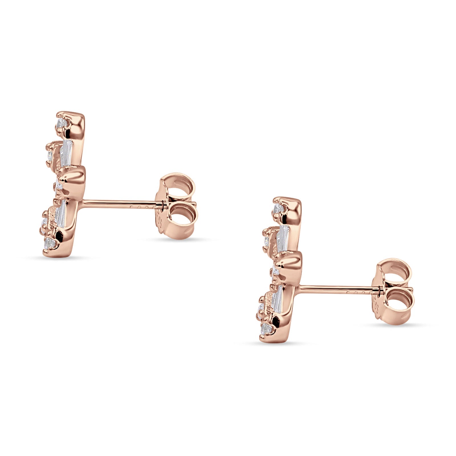 Minimalist 12.4mm Floral Stud Earrings Cubic Zirconia 925 Sterling Silver