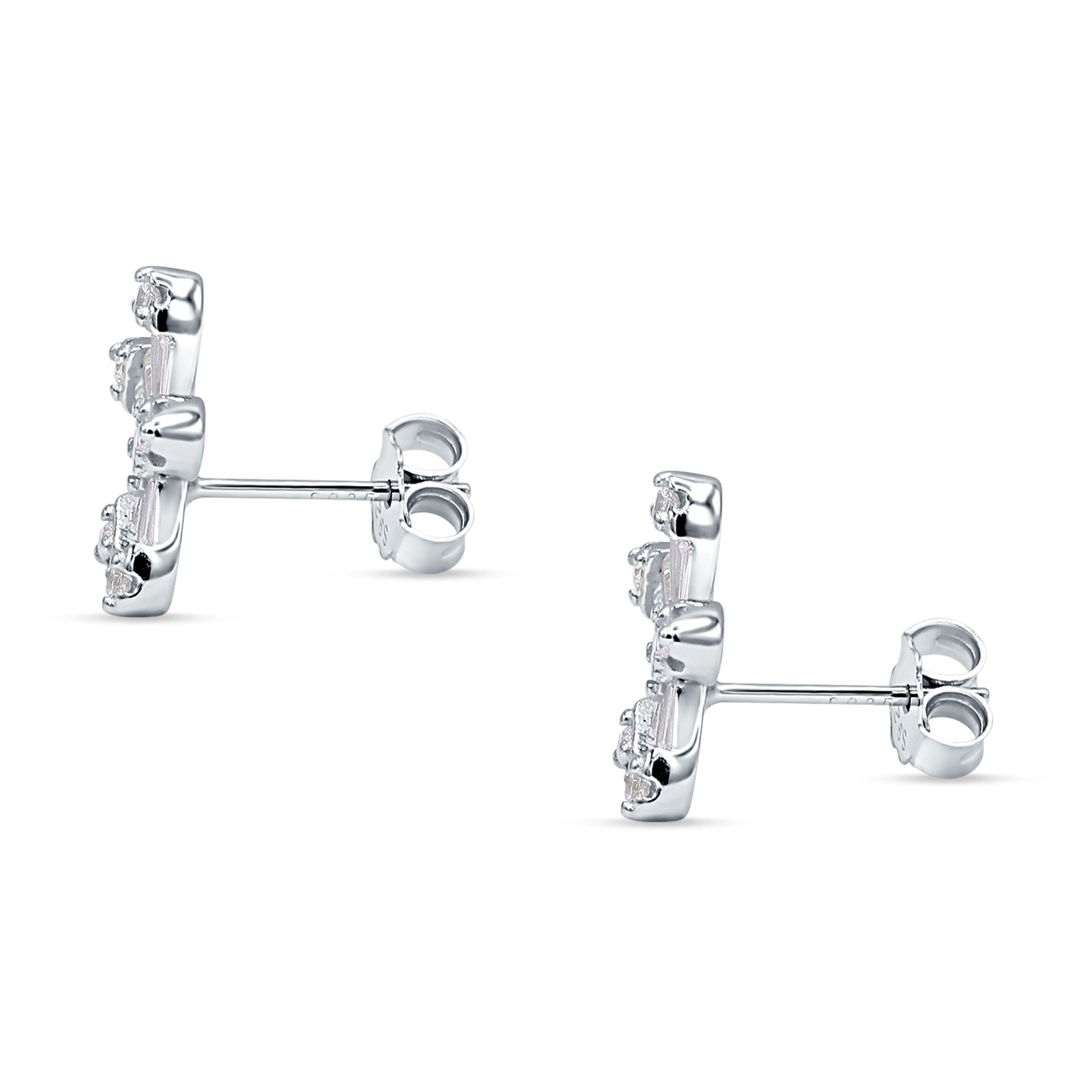 Minimalist 12.4mm Floral Stud Earrings Cubic Zirconia 925 Sterling Silver