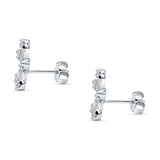 Minimalist 12.4mm Floral Stud Earrings Cubic Zirconia 925 Sterling Silver