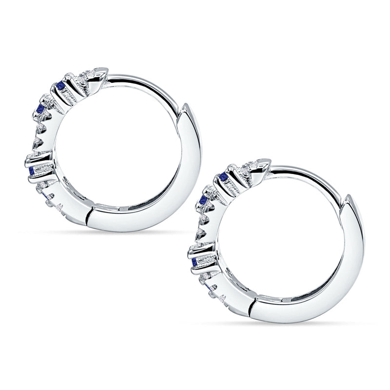 Minimalist 12.7mm Round CZ & Blue Sapphire CZ Hoop Earrings 925 Sterling Silver