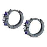 Minimalist 12mm Round CZ & Blue Sapphire CZ Trio Hoop Earrings 925 Sterling Silver