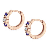 Minimalist 12mm Round CZ & Blue Sapphire CZ Trio Hoop Earrings 925 Sterling Silver