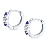 Minimalist 12mm Round CZ & Blue Sapphire CZ Trio Hoop Earrings 925 Sterling Silver