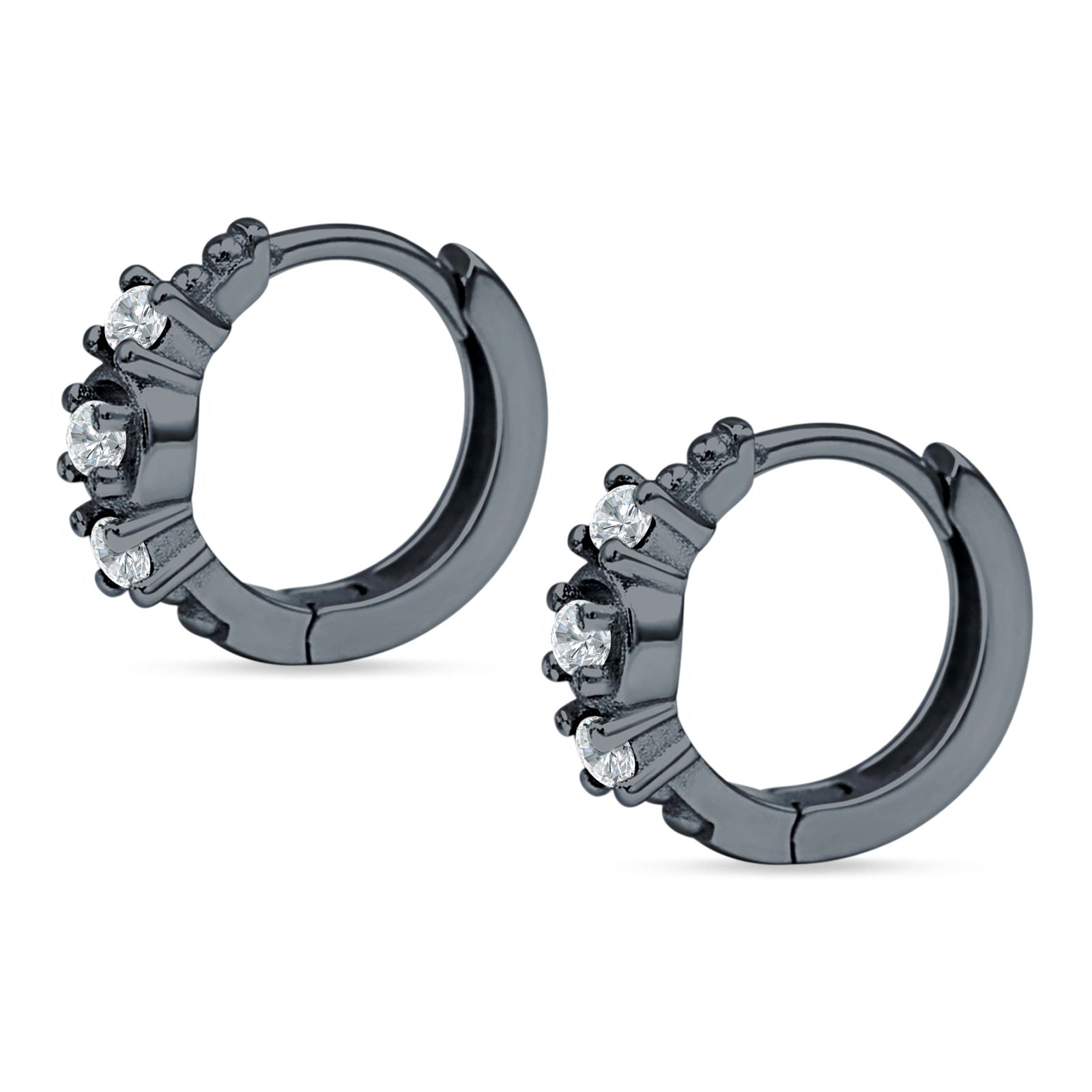 Minimalist 12mm Round Cubic Zirconia Trio Hoop Earrings 925 Sterling Silver