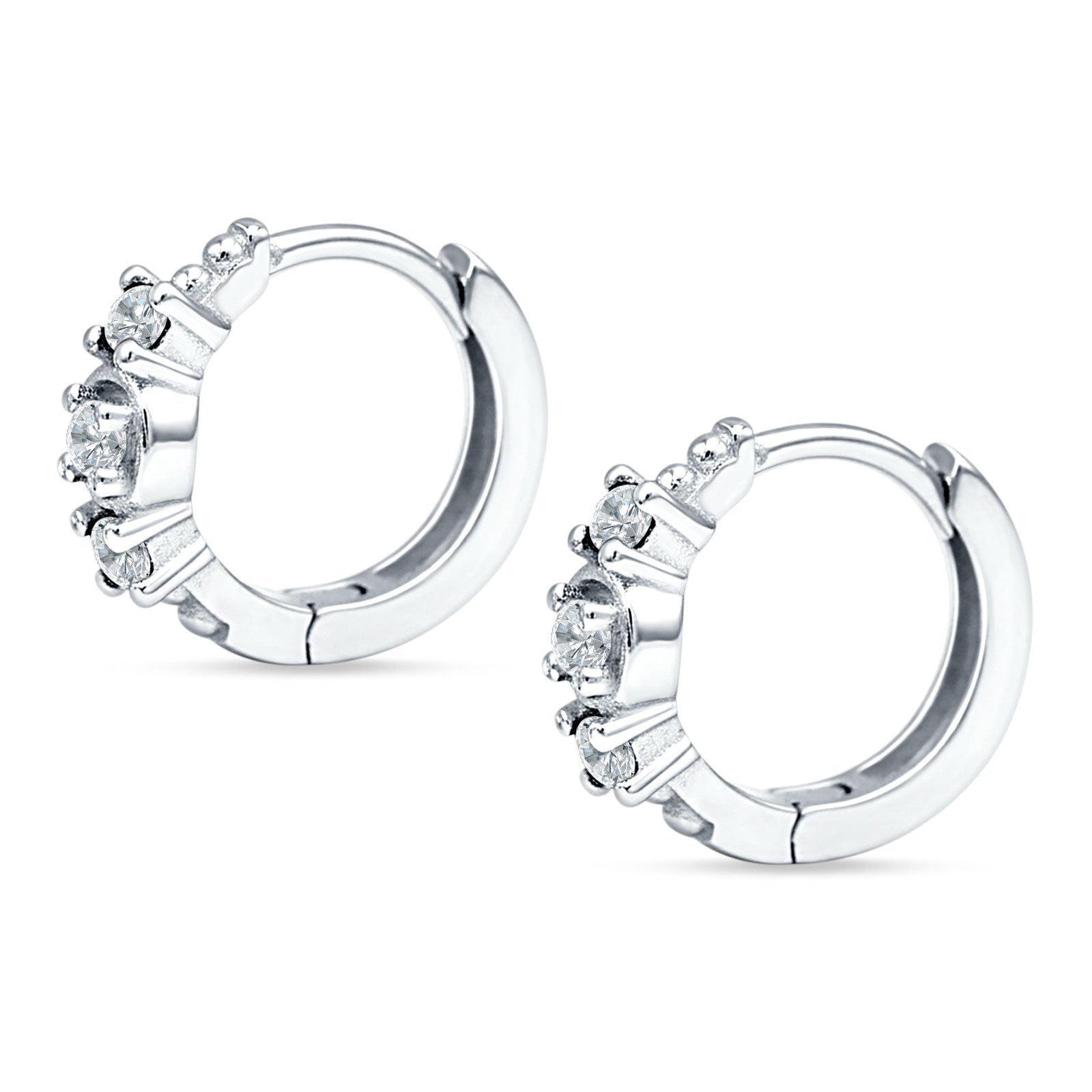 Minimalist 12mm Round Cubic Zirconia Trio Hoop Earrings 925 Sterling Silver
