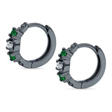 Minimalist 12mm Round CZ & Green Emerald CZ Trio Hoop Earrings 925 Sterling Silver