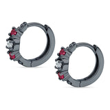 Minimalist 12mm Round CZ & Ruby CZ Trio Hoop Earrings 925 Sterling Silver