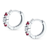 Minimalist 12mm Round CZ & Ruby CZ Trio Hoop Earrings 925 Sterling Silver