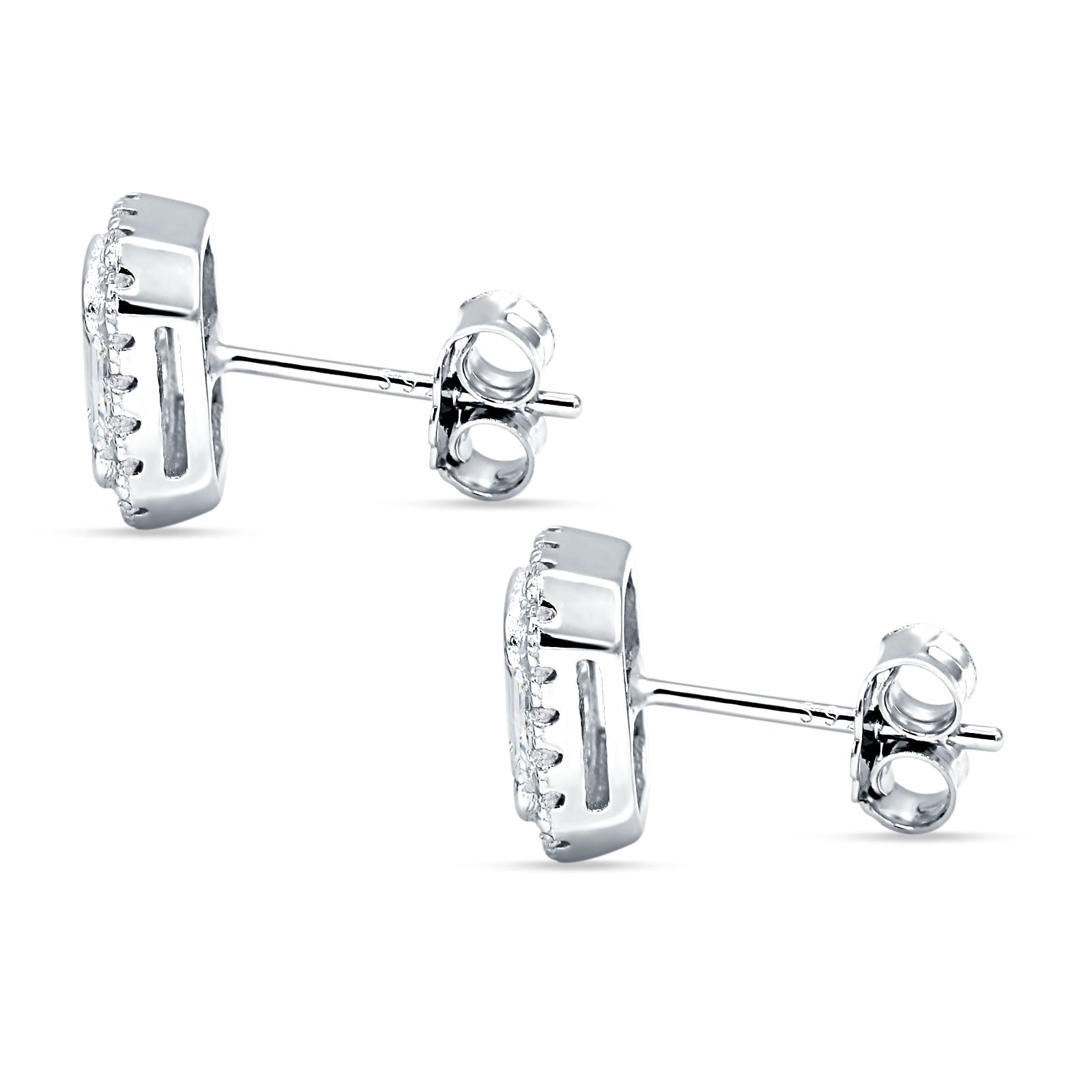 Minimalist 9.6mm Emerald Cut CZ Halo Stud Earrings 925 Sterling Silver