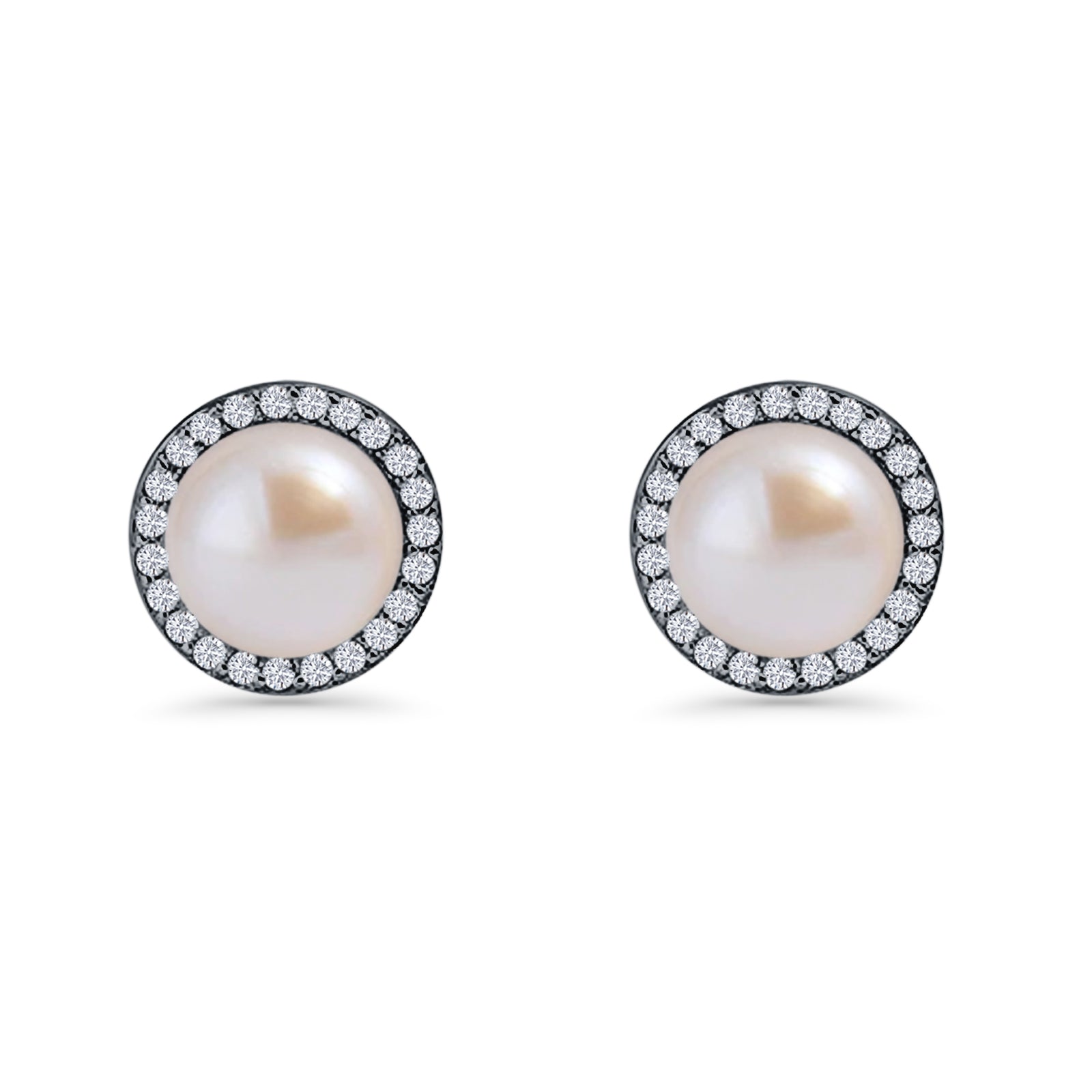 Round Pearl Stud Earrings