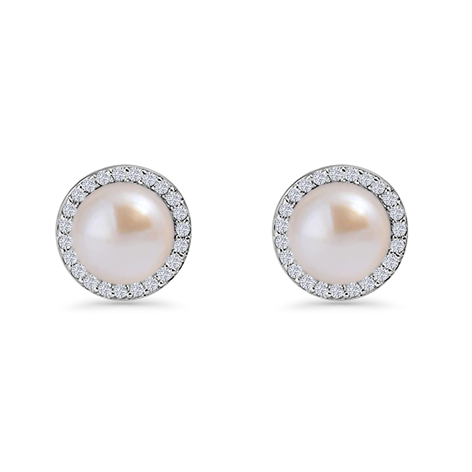 Round Pearl Stud Earrings