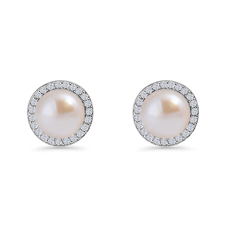 Round Pearl Stud Earrings
