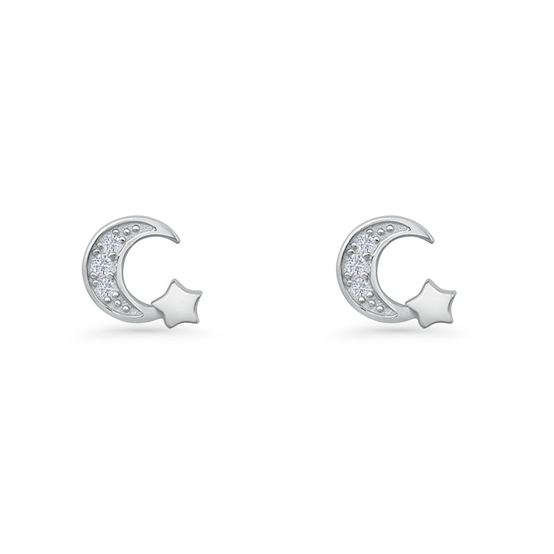 Crescent Moon & Star Stud Earrings