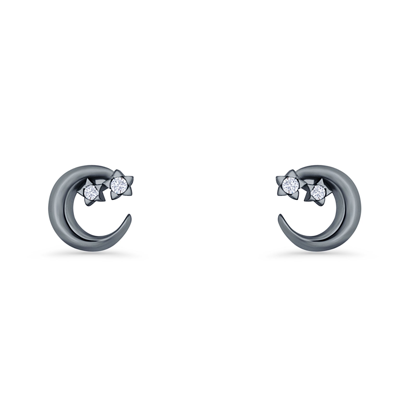 Crescent Moon & Star Stud Earrings