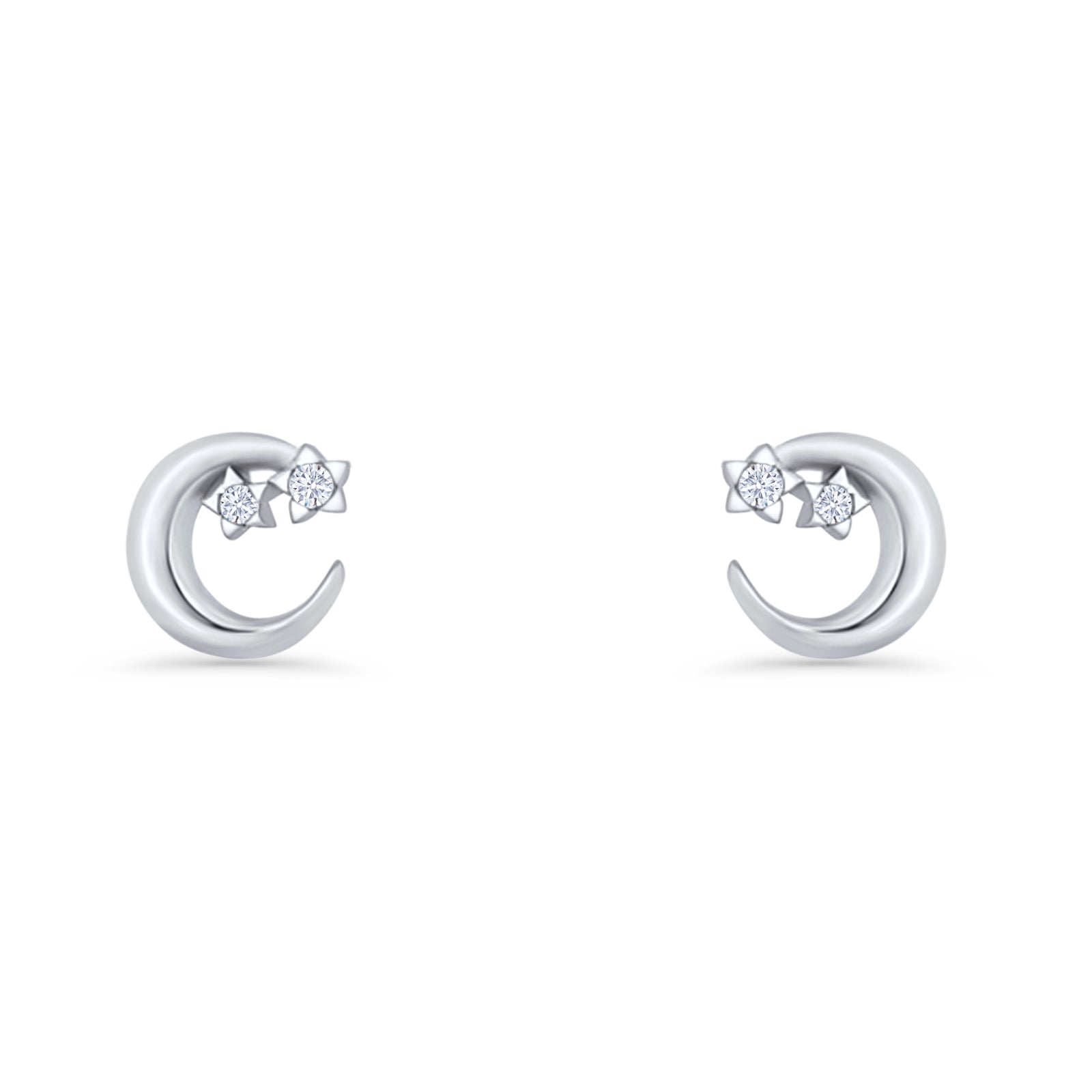 Crescent Moon & Star Stud Earrings