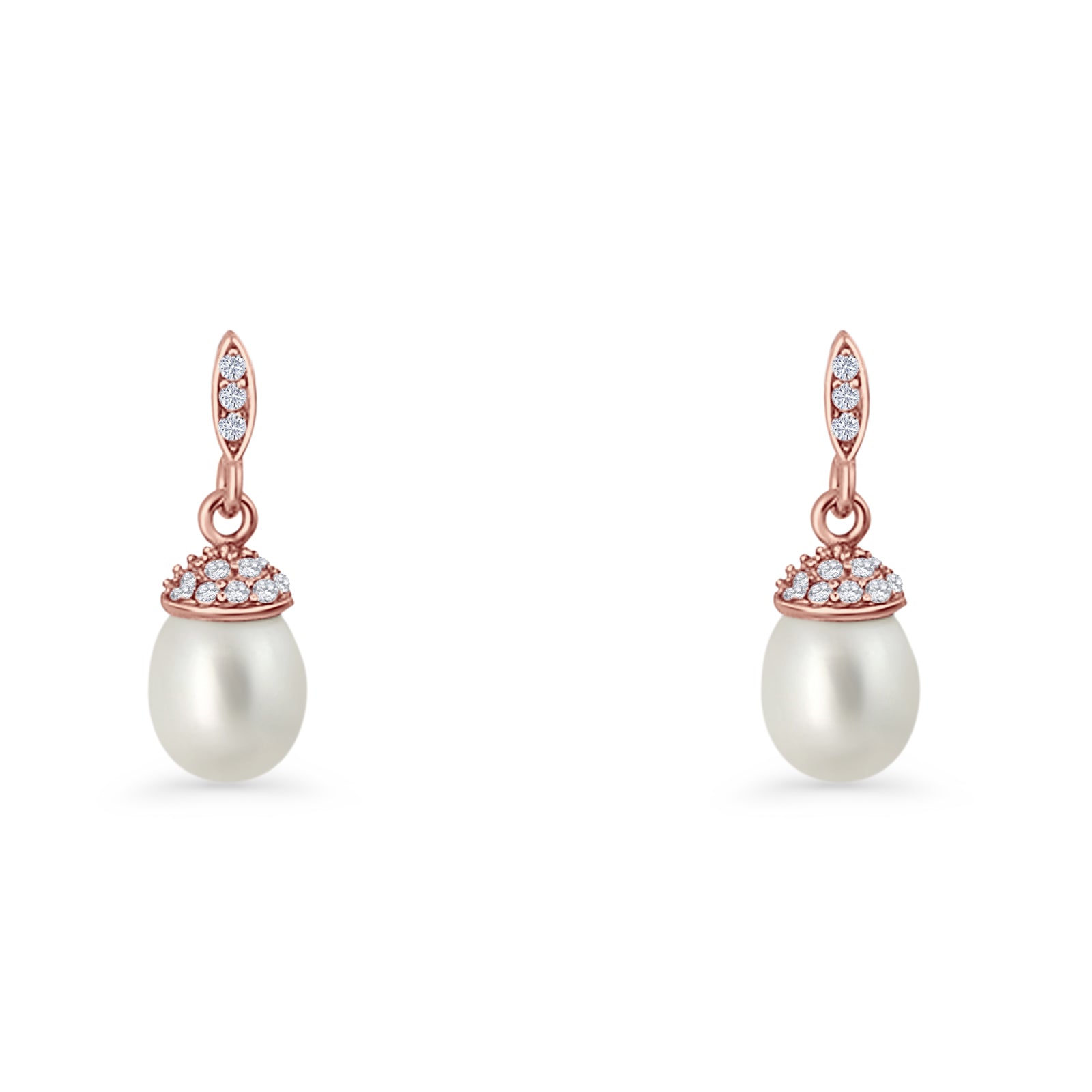 Oval Pearl Charm CZ Stud Earrings