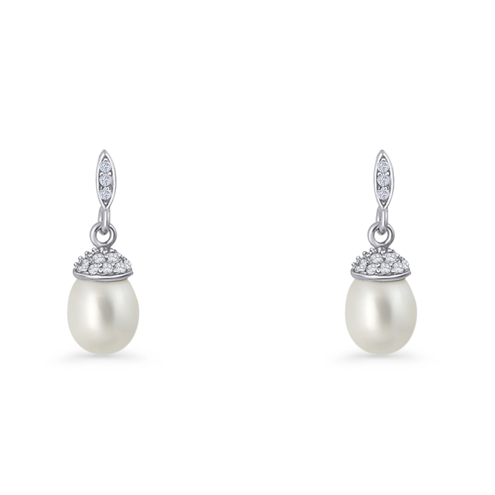 Oval Pearl Charm CZ Stud Earrings