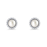 Pearl Stud Earrings 8.7mm Halo Cubic Zirconia 925 Sterling Silver
