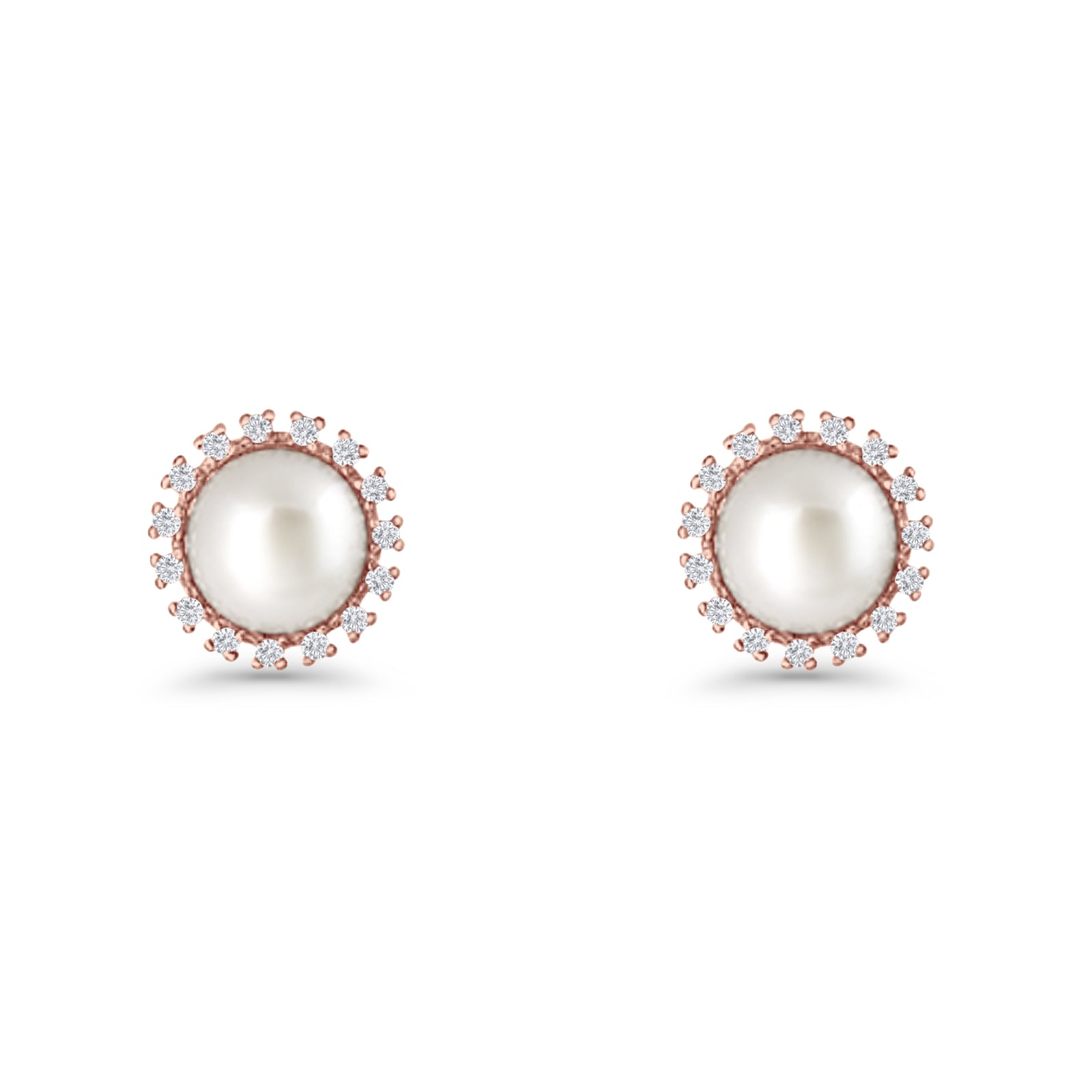Pearl Stud Earrings 8.7mm Halo Cubic Zirconia 925 Sterling Silver