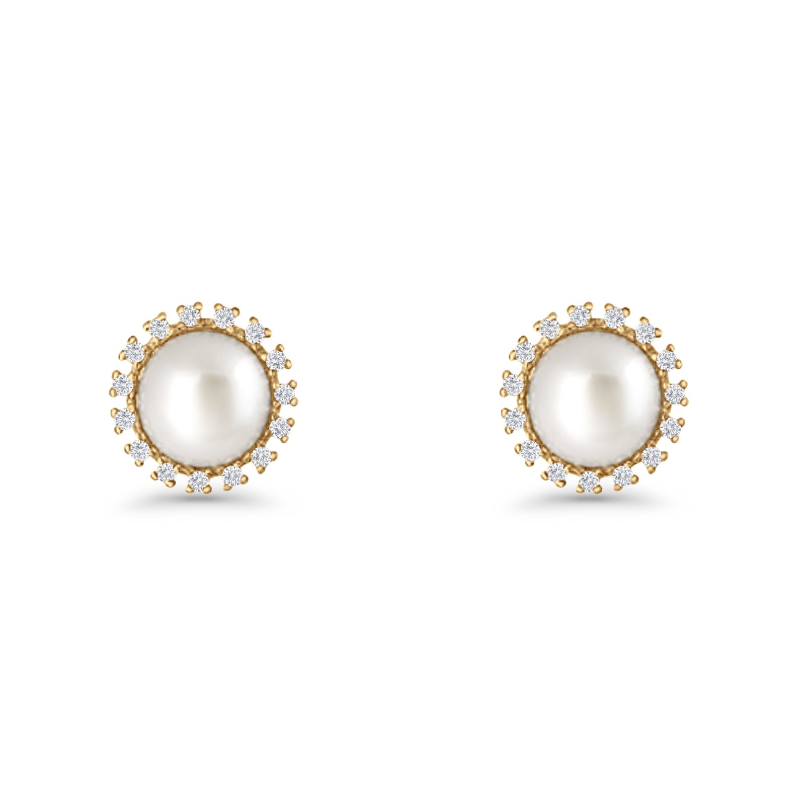 Pearl Stud Earrings 8.7mm Halo Cubic Zirconia 925 Sterling Silver
