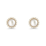Pearl Stud Earrings 8.7mm Halo Cubic Zirconia 925 Sterling Silver