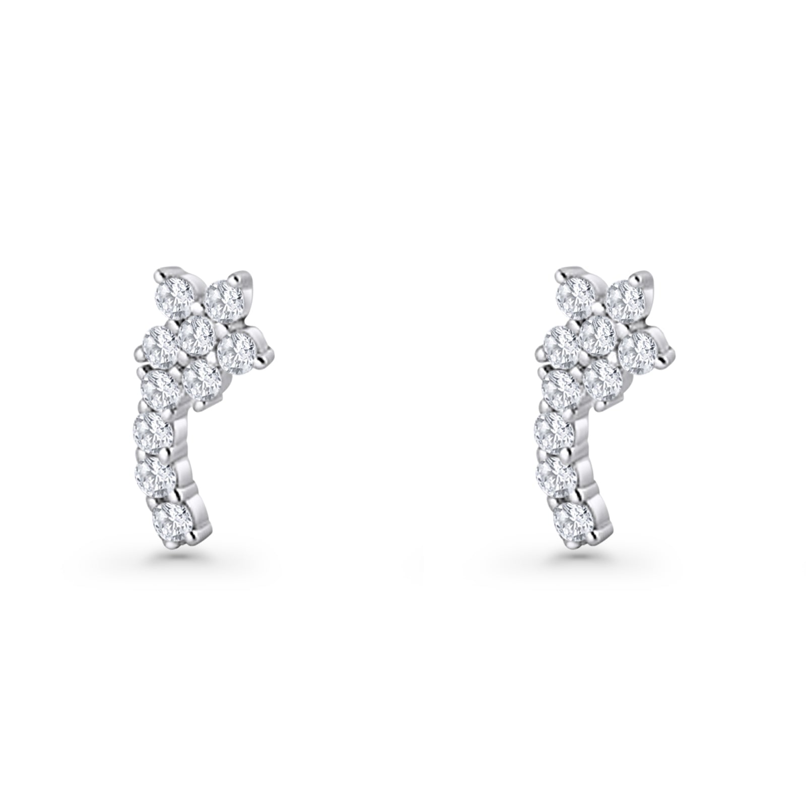 Minimalist 10mm Flower Stud Earrings Cubic Zirconia 925 Sterling Silver