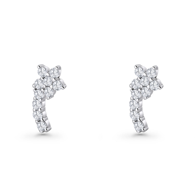 Minimalist 10mm Flower Stud Earrings Cubic Zirconia 925 Sterling Silver