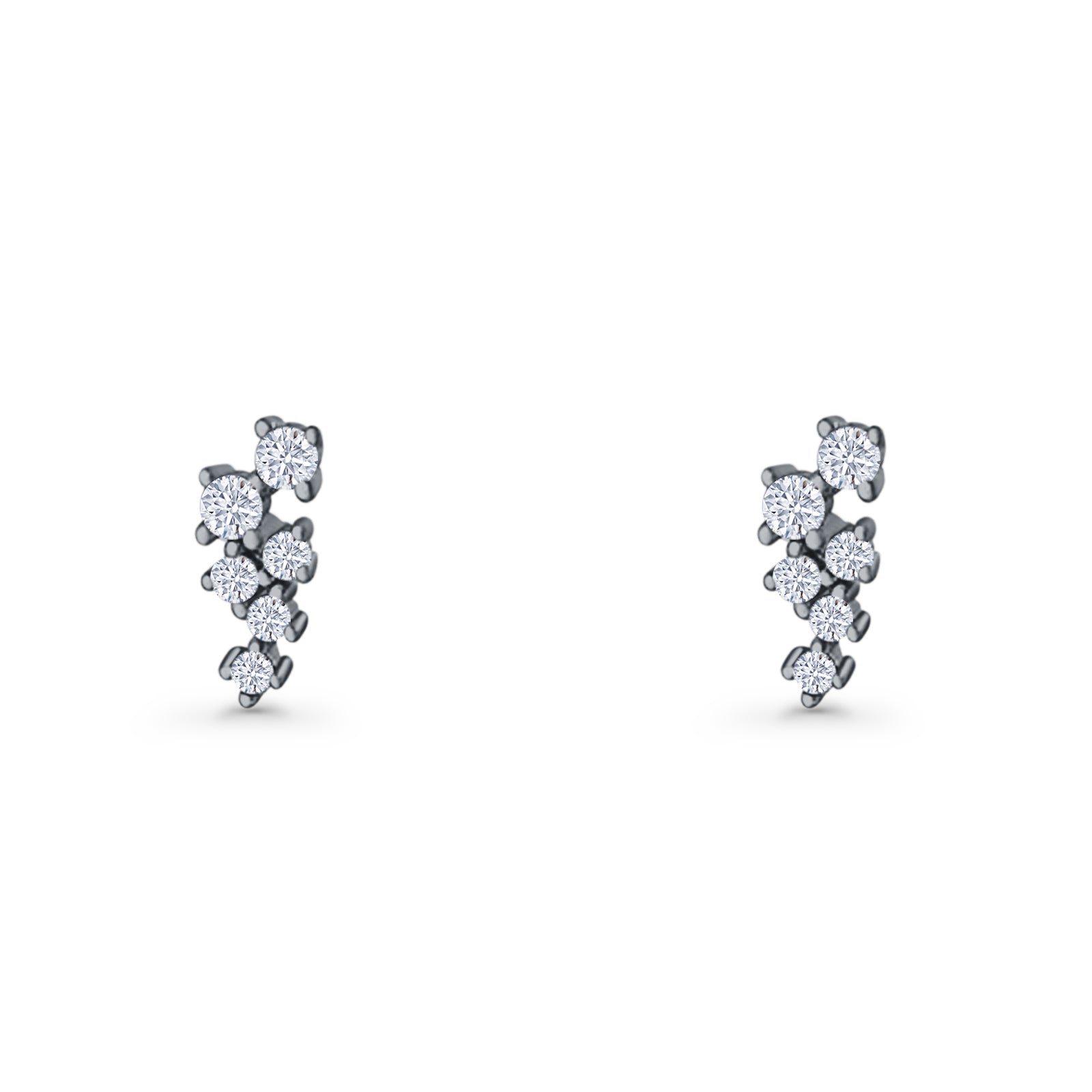 Round Cubic Zirconia 8.9mm Zig Zag Crawler Stud Earring 925 Sterling Silver