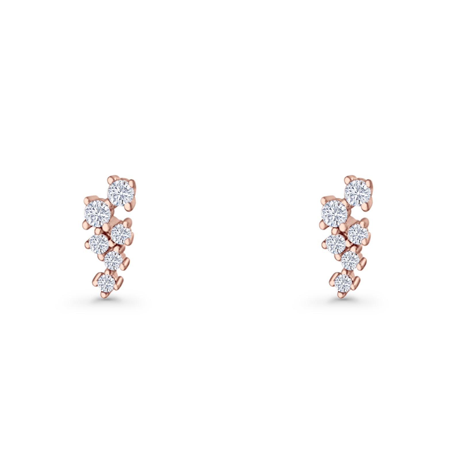 Round Cubic Zirconia 8.9mm Zig Zag Crawler Stud Earring 925 Sterling Silver