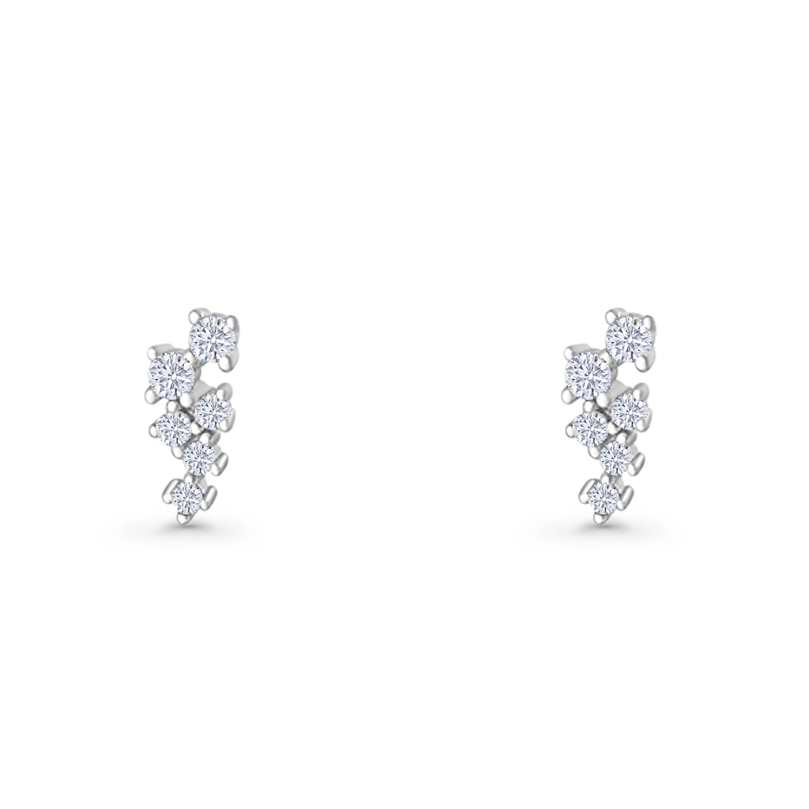 Round Cubic Zirconia 8.9mm Zig Zag Crawler Stud Earring 925 Sterling Silver