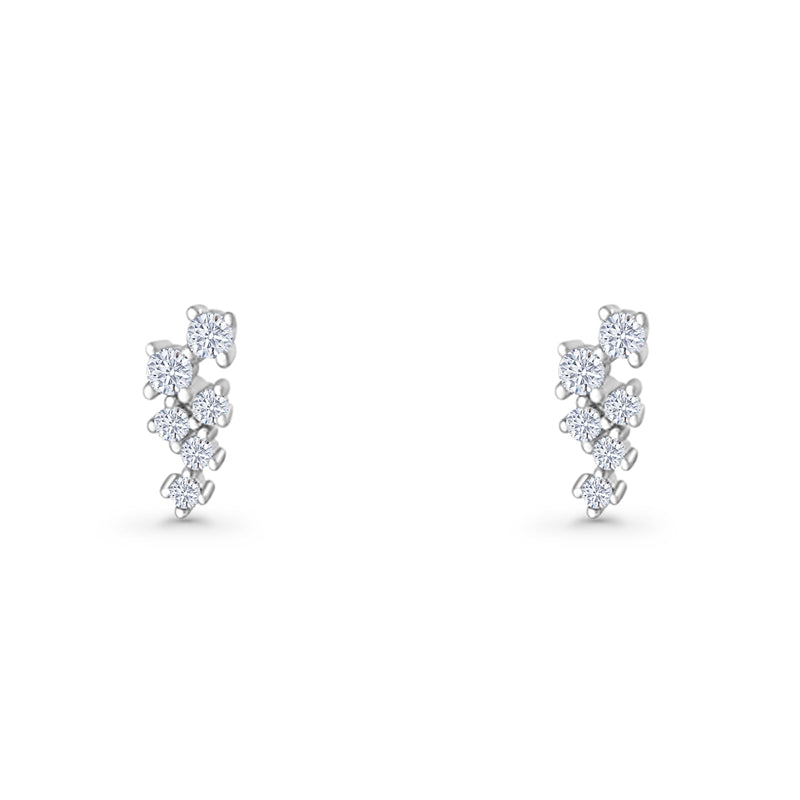 Round Cubic Zirconia 8.9mm Zig Zag Crawler Stud Earring 925 Sterling Silver