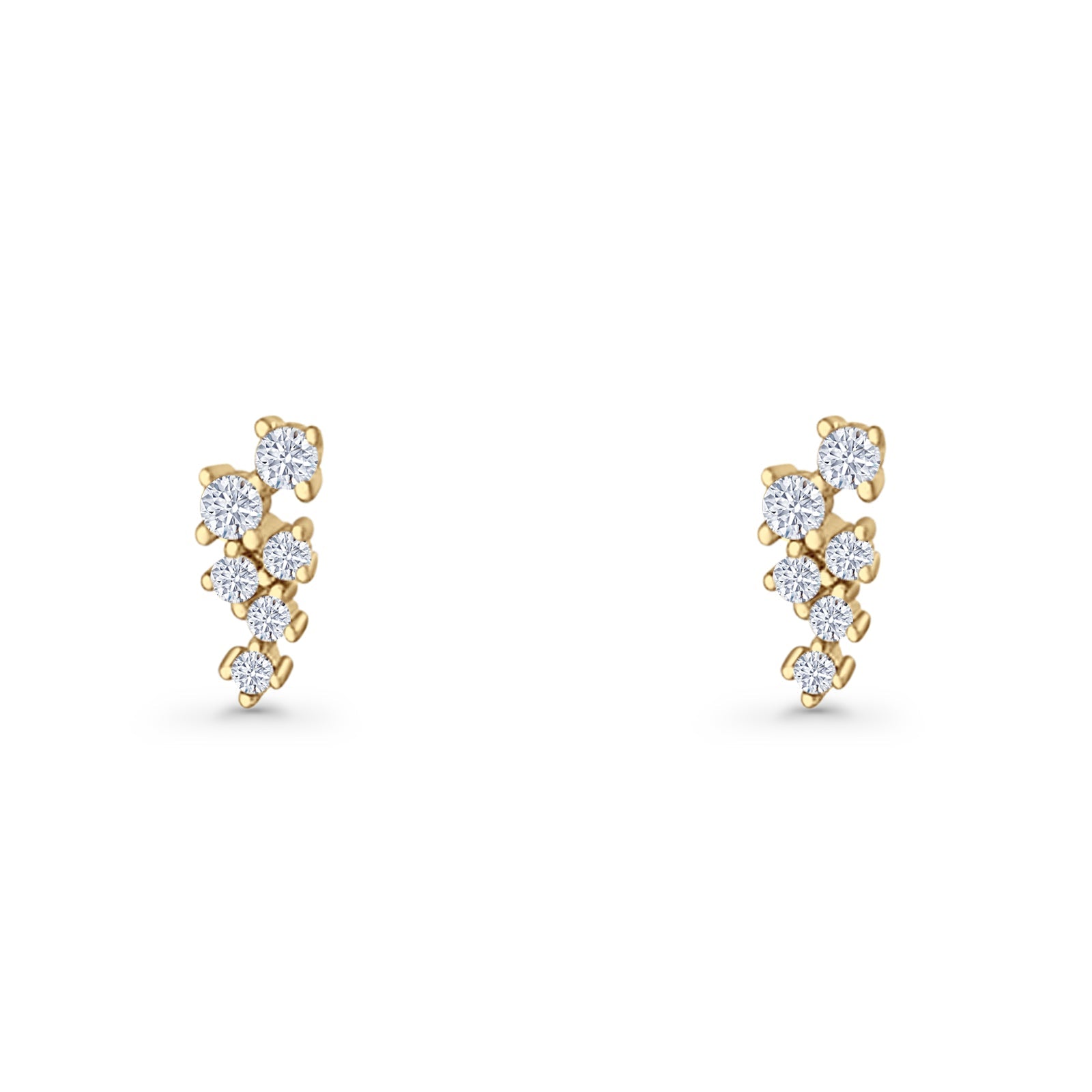 Round Cubic Zirconia 8.9mm Zig Zag Crawler Stud Earring 925 Sterling Silver